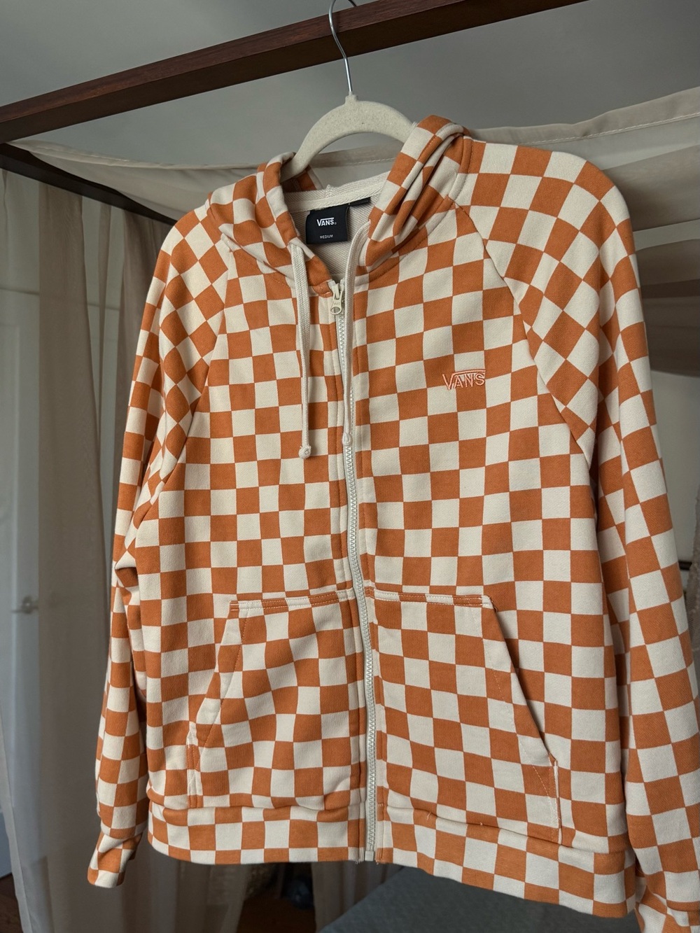 Vans Orange & Cream Checkerboard Full-Zip
Hoodie - Size Medium